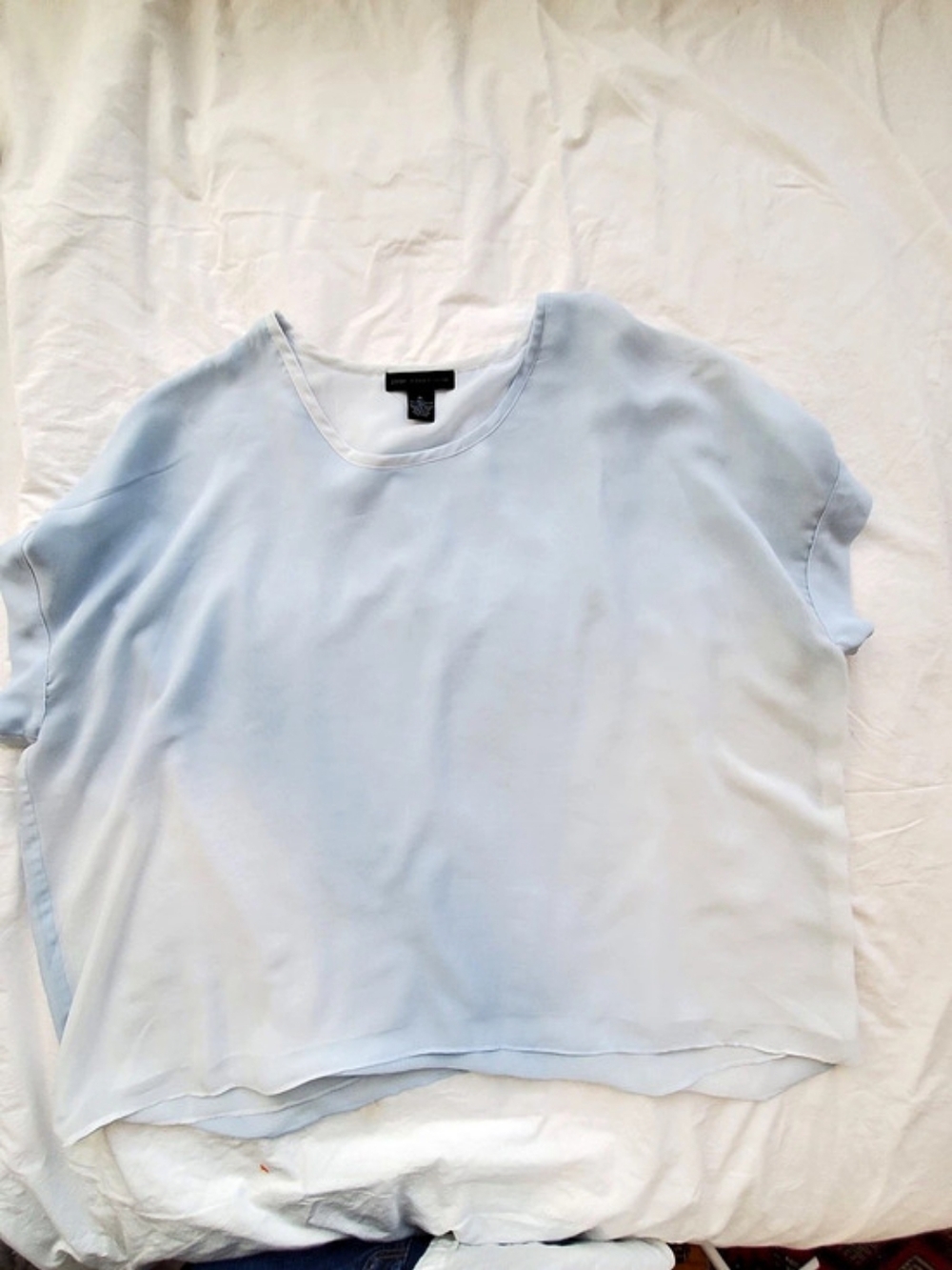 Joan Vass Short Sleeve Ombre Blouse in Blue Size XL